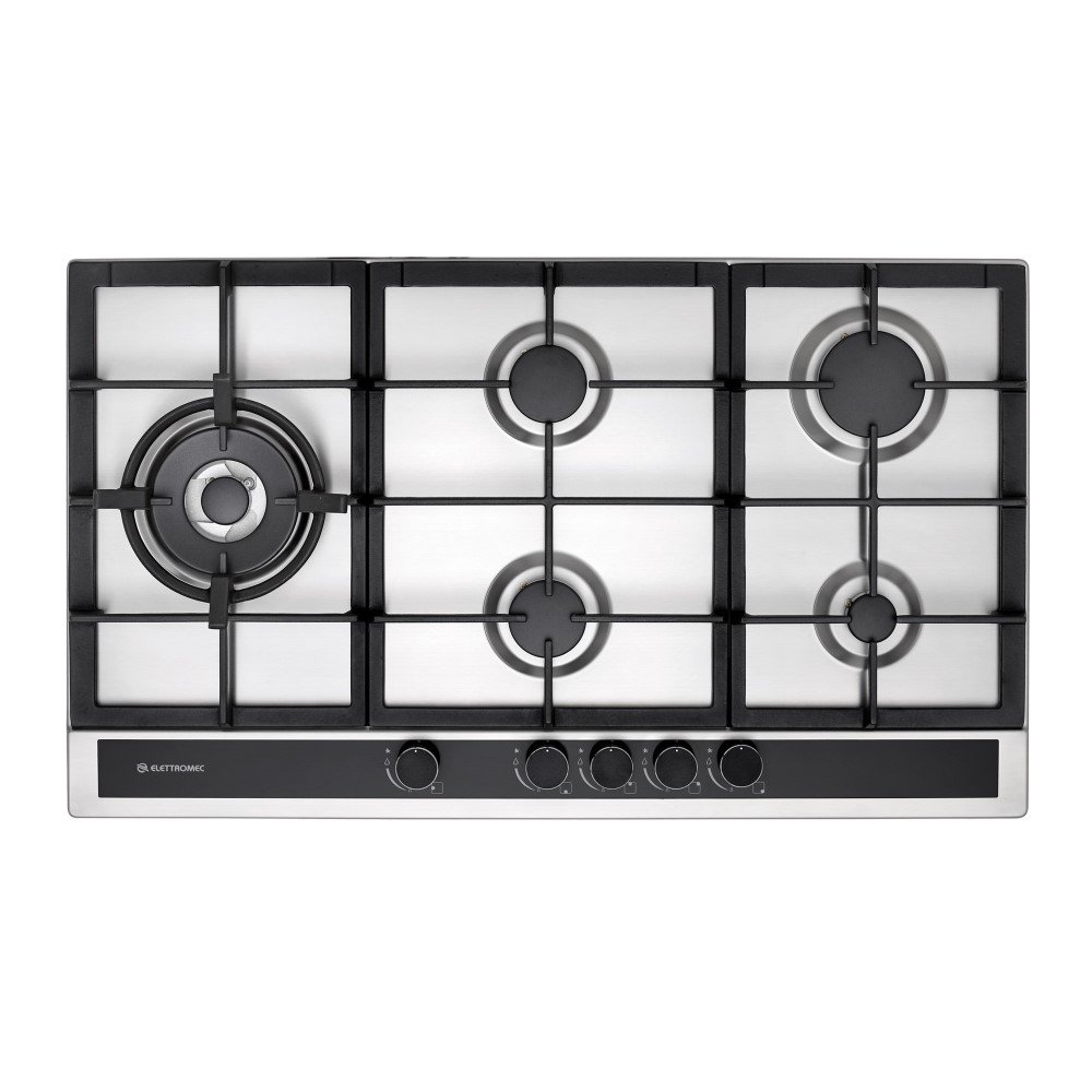 Cooktop Inox 5 bocas a gás Sole 90cm - Elettromec 1 cooktop inox a gas 5 bocas sole elettromec